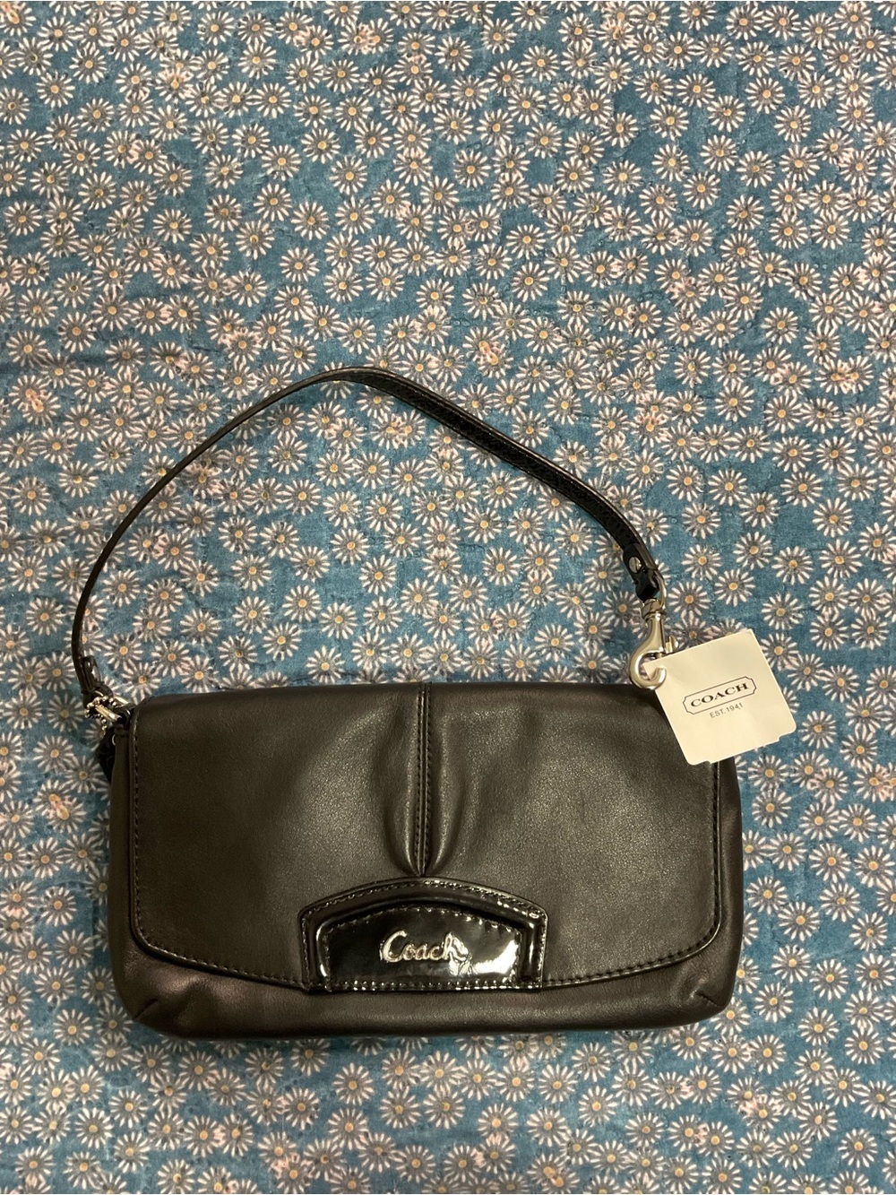 Coach Black Leather Shoulder Clutch Bag